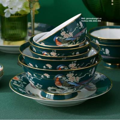 BỘ BÁT ĐĨA CAO CẤP PHƯỢNG HOÀNG MEN XANH